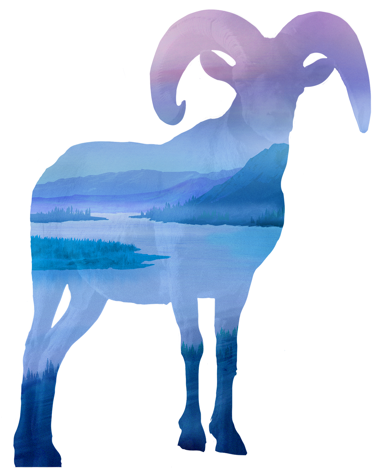 Mountain Lake Goat Silhouette PNG Image