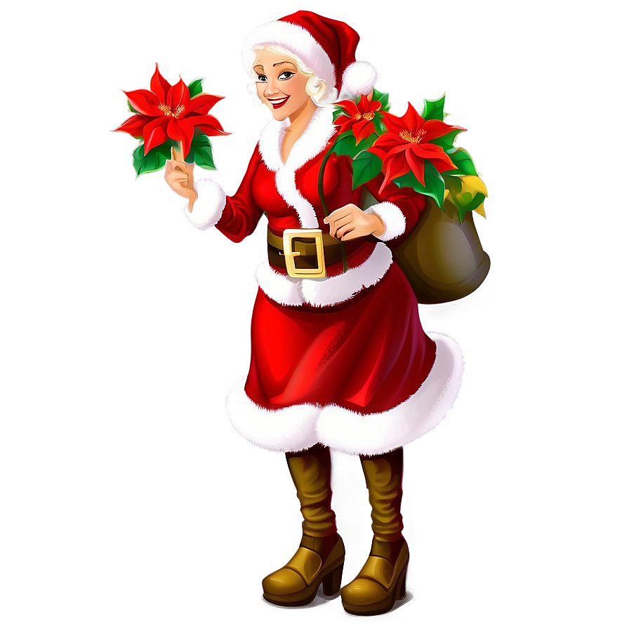 Mrs Claus With A Poinsettia Png 56 PNG Image