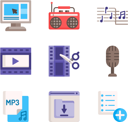 Multimedia Icons Set PNG Image