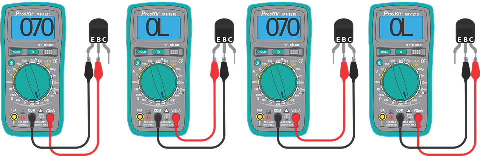 Multimeter Transistor Testing Sequence PNG Image