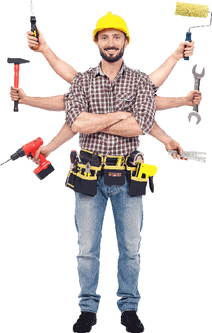 Multitasking Handymanwith Tools PNG Image