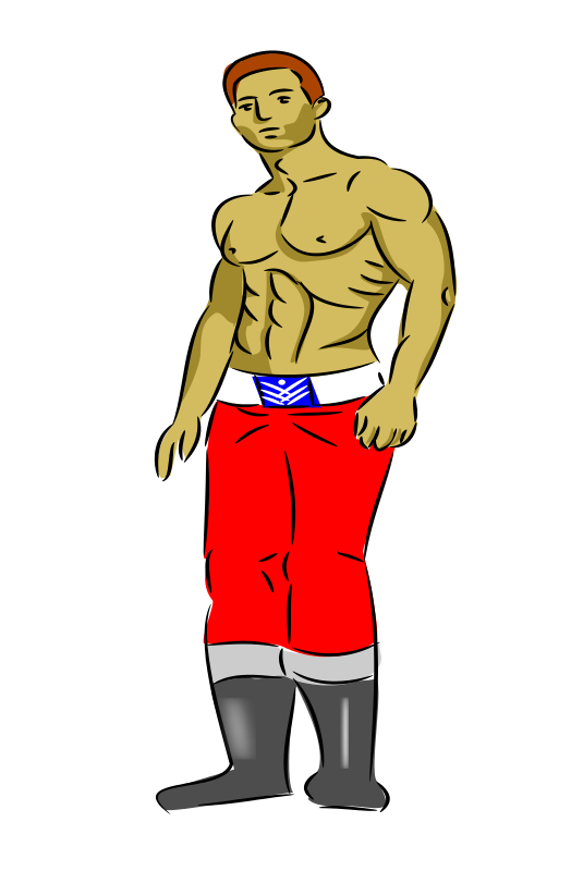 Muscular Anime Character Red Shorts PNG Image