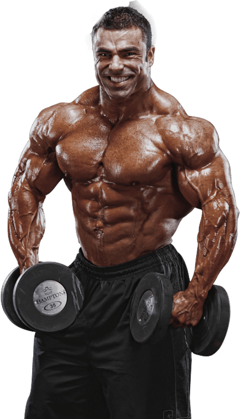 Muscular Man Holding Dumbbell PNG Image