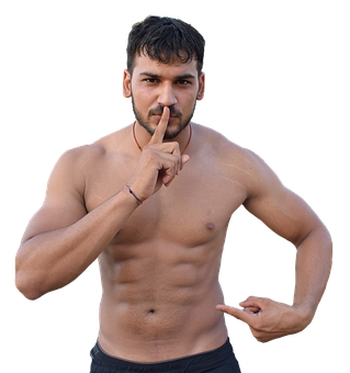 Muscular Man Silencing Gesture PNG Image