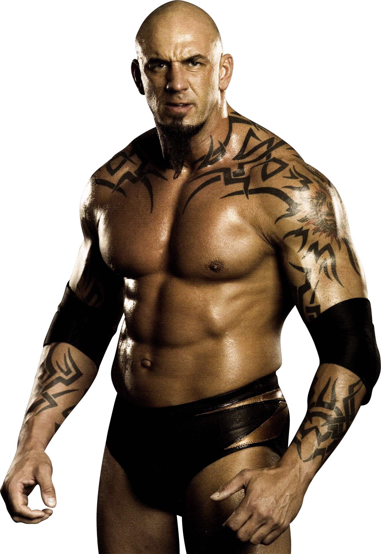 Muscular Wrestlerwith Tribal Tattoos PNG Image