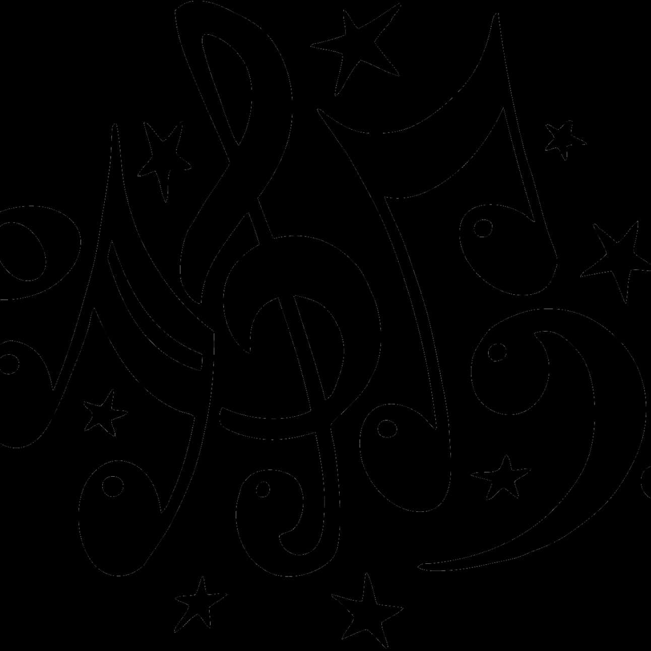 Musical Notesand Stars Design PNG Image