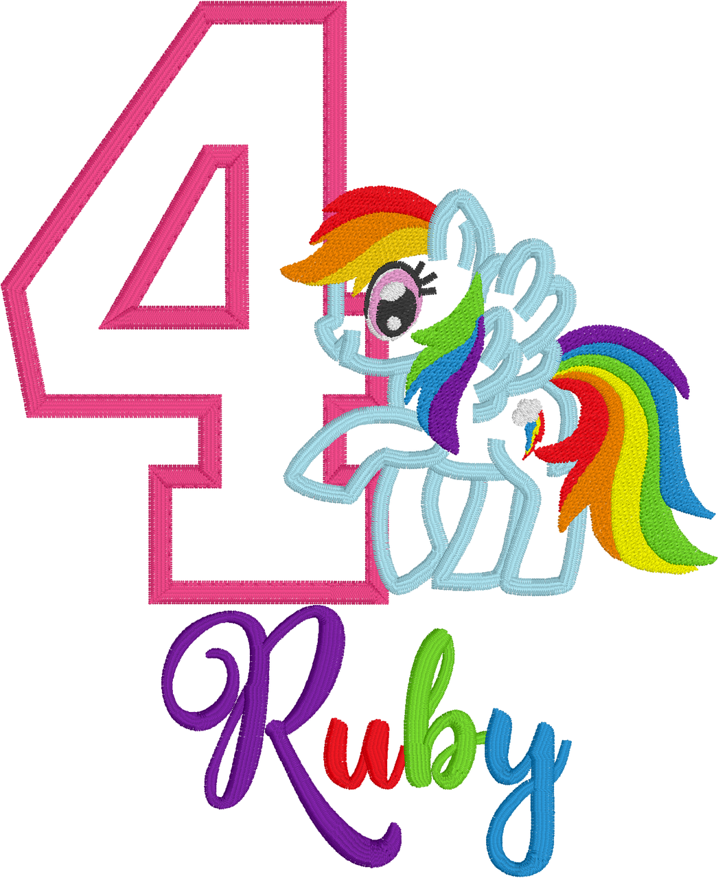 My Little Pony Rainbow Dash Number4 Birthday Embroidery PNG Image