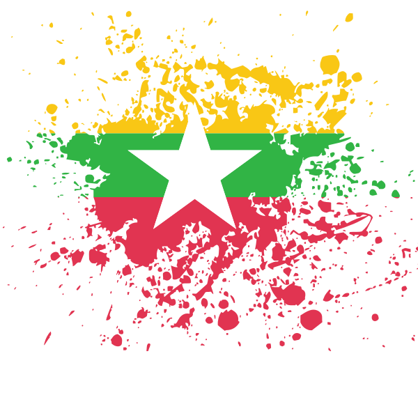 Myanmar Flag Artistic Splatter Design PNG Image