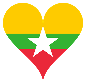 Myanmar Flag Heart Shaped PNG Image