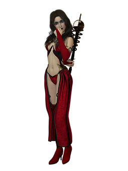 Mysterious_ Woman_in_ Red_with_ Golden_ Staff PNG Image