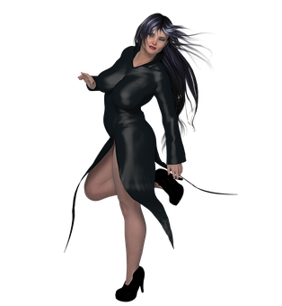 Mysterious Womanin Black Dress PNG Image