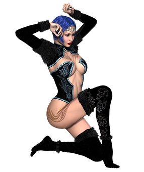 Mystical_ Blue_ Haired_ Fantasy_ Figure PNG Image