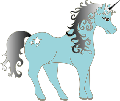 Mystical_ Blue_ Unicorn_ Graphic PNG Image