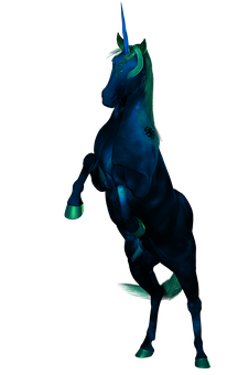 Mystical Blue Unicorn Standing PNG Image