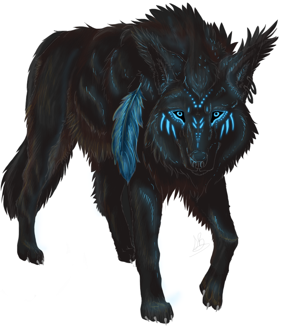 Mystical Blue Wolf Artwork PNG Image