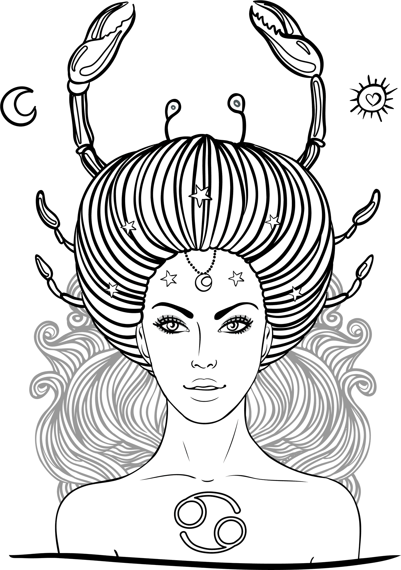 Mystical Cancer Zodiac Sketch PNG Image