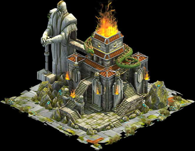 Mystical Fire Temple Illustration PNG Image