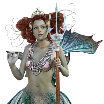 Mystical Mermaidwith Trident PNG Image