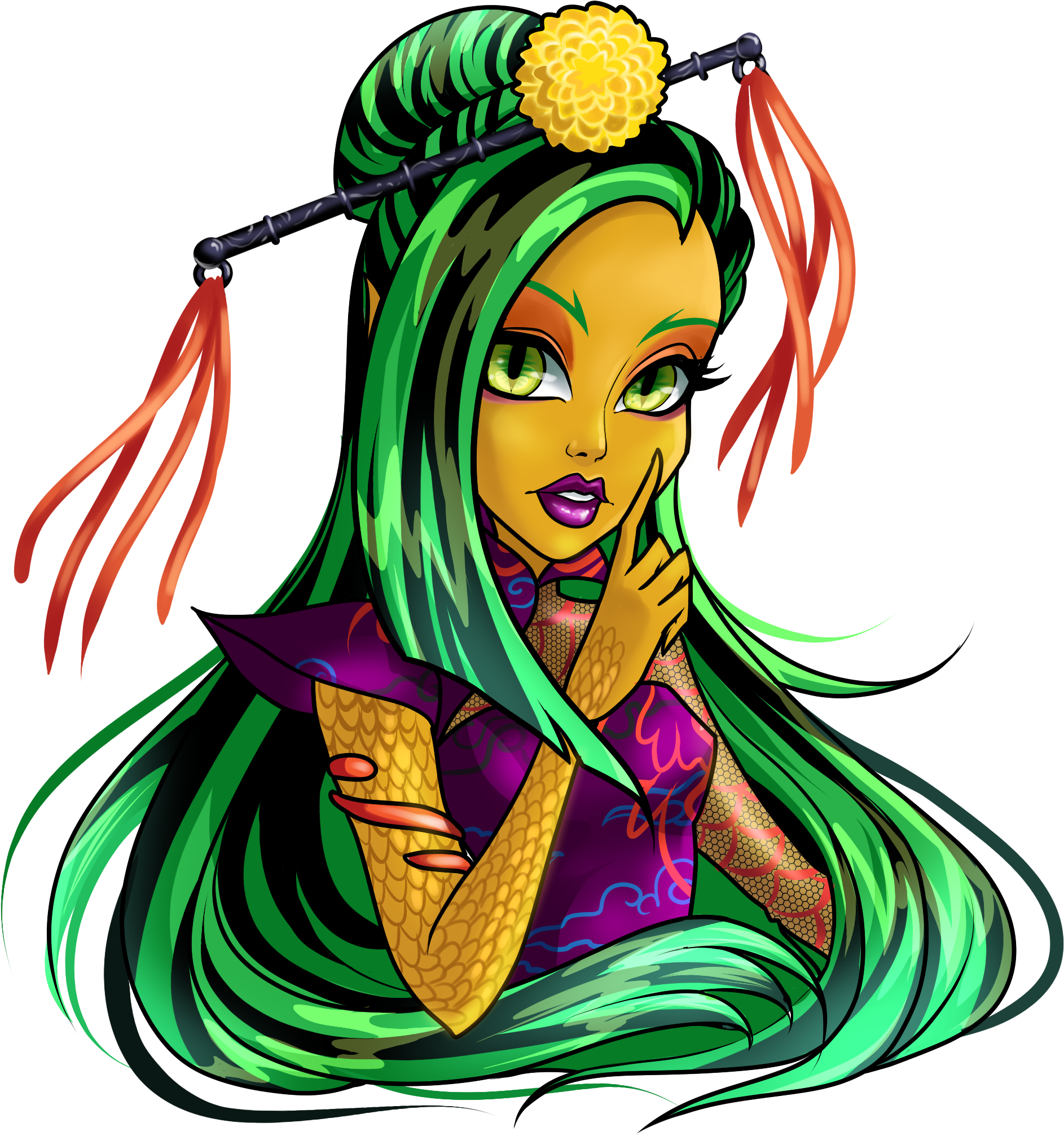 Mystical Monster Girl Illustration PNG Image