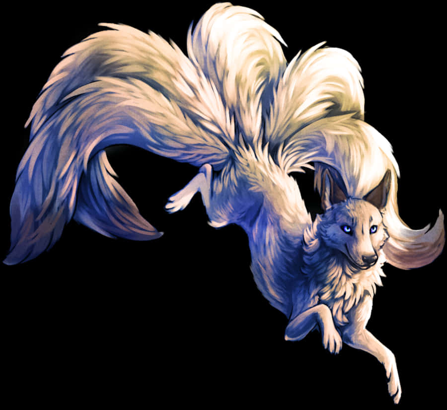 Mystical Nine Tailed Fox Art PNG Image