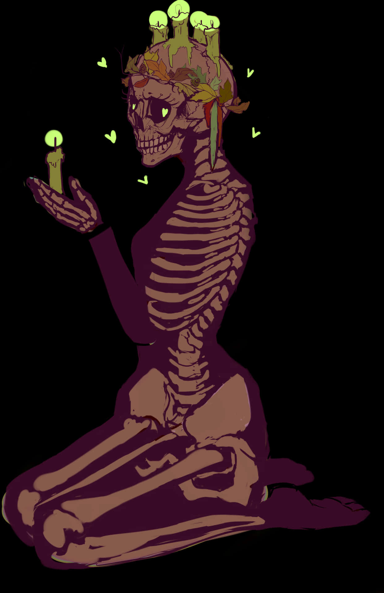 Mystical Skeleton Candle Meditation PNG Image