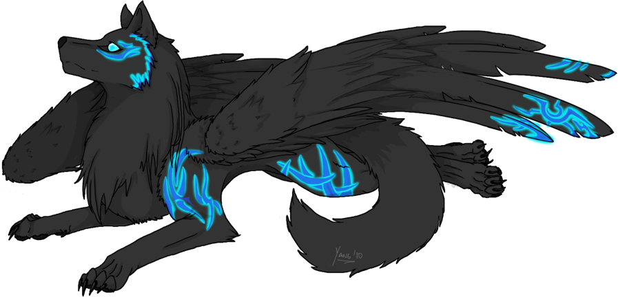 Mystical_ Winged_ Wolf_ Glowing_ Markings PNG Image