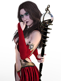 Mystical Womanwith Staff PNG Image