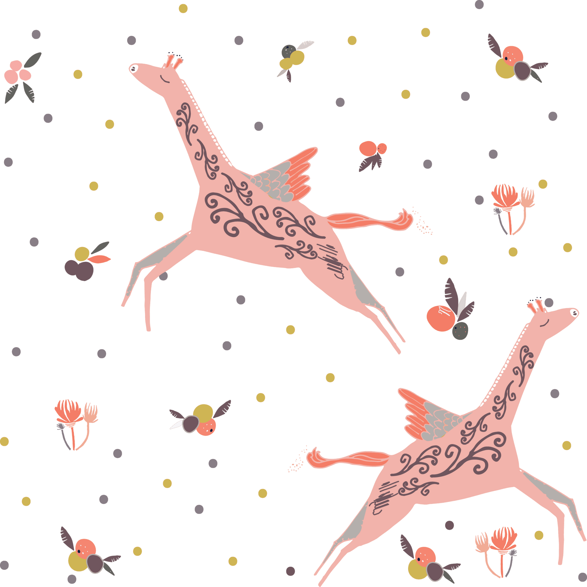 Mythical Deer Pattern Fabric Design PNG Image