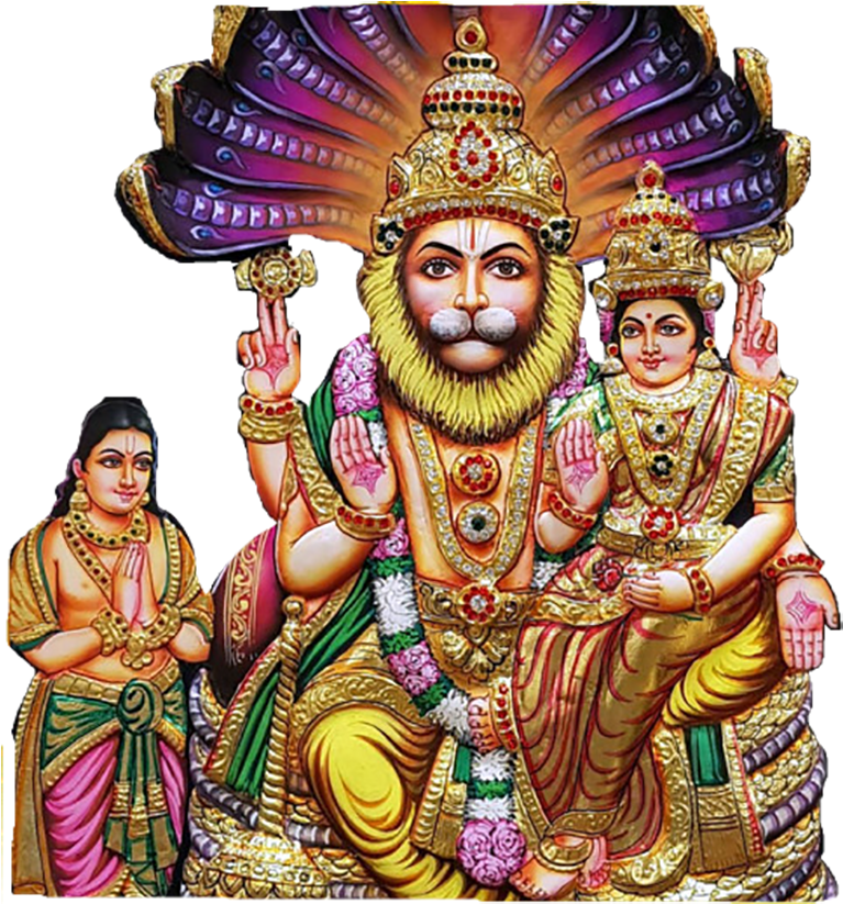 Narasimha Avatarof Vishnuwith Devotees PNG Image