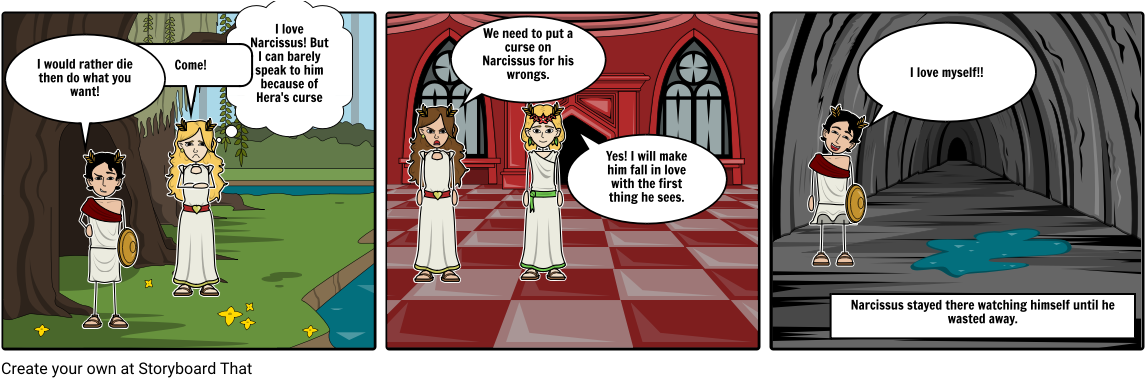 Narcissus Myth Comic Strip PNG Image