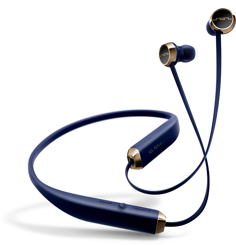 Navy Blue Wireless Earphones PNG Image