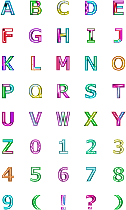 Neon Alphabetand Numbers PNG Image