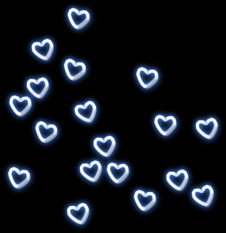 Neon Blue Heartson Black Background PNG Image