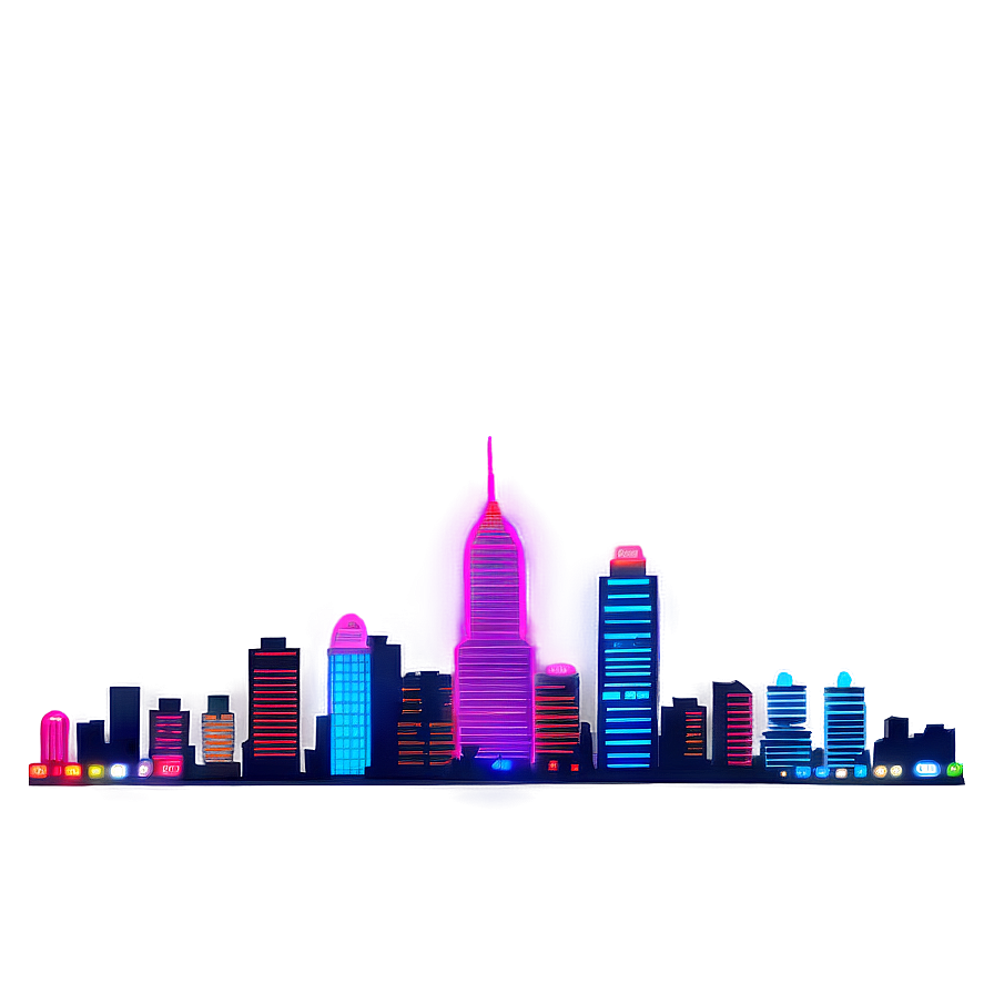 Neon City Skyline Png Anv68 PNG Image