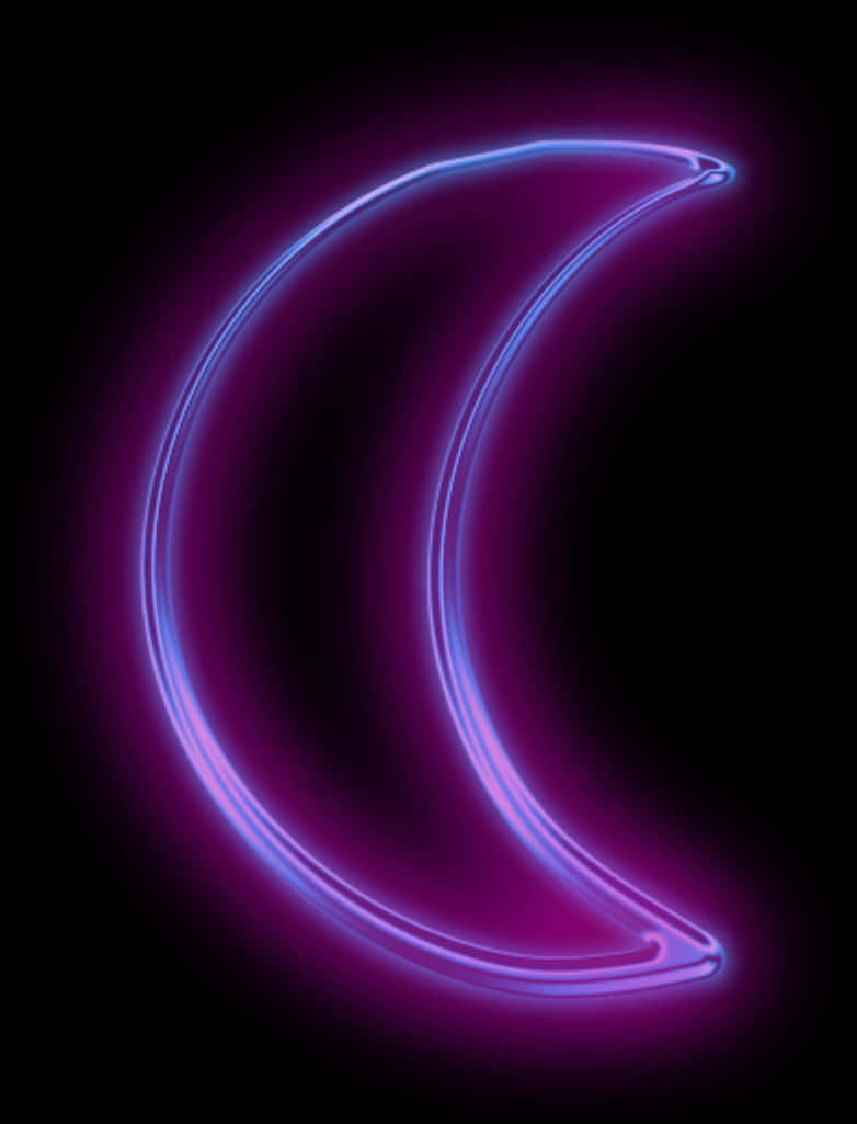 Neon Crescent Moon Illustration PNG Image