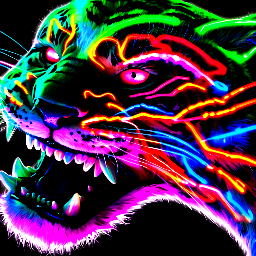 Neon Glow Tiger Face Png Bts30 PNG Image