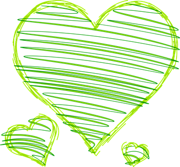 Neon Green Sketch Hearts PNG Image