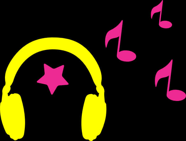 Neon Headphones Music Notes PNG Image