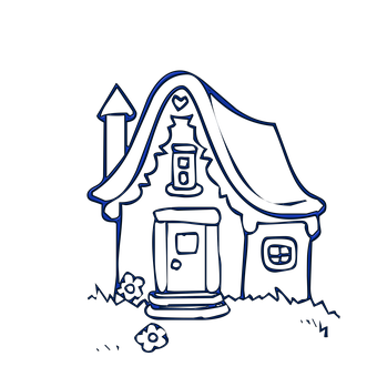 Neon Outline Cottage Illustration PNG Image