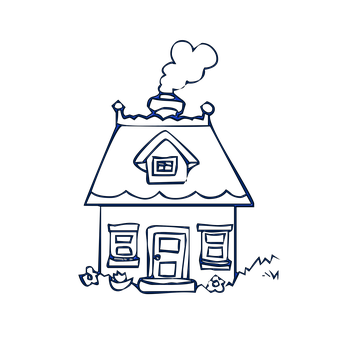 Neon Outline Cottage Illustration PNG Image