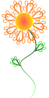 Neon Outline Flower Art PNG Image