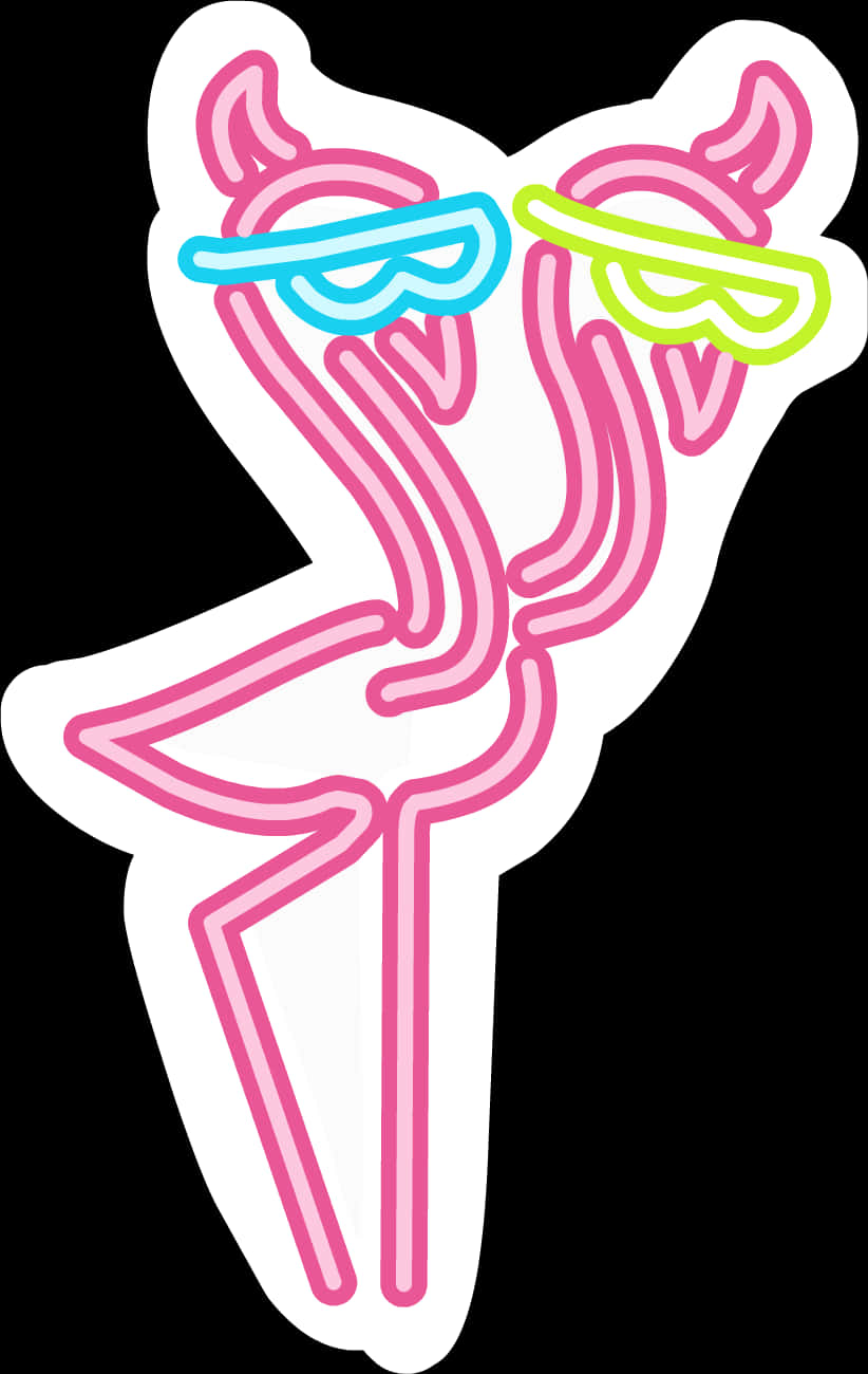 Neon Outlined Flamingo Decal PNG Image