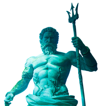 Neptune Statue Blue Illumination PNG Image