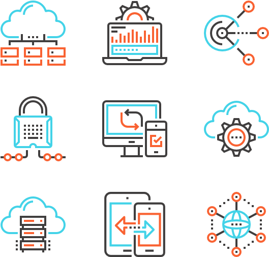 Network Technology Icons Set PNG Image