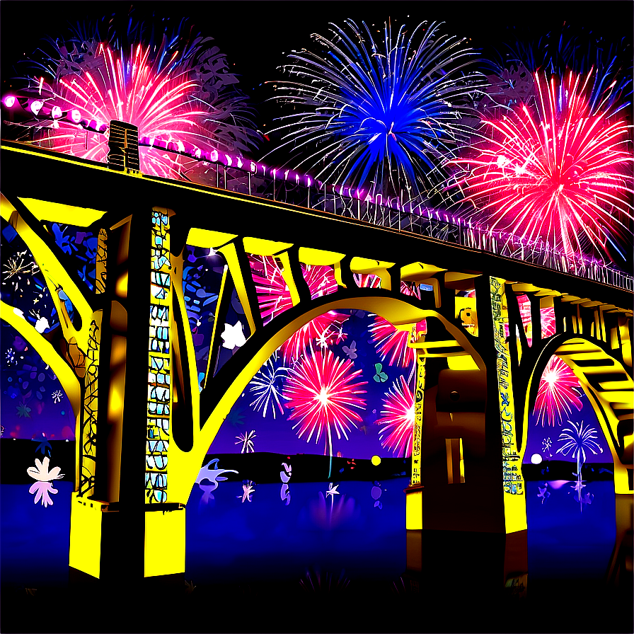 New Year Fireworks Over Bridge Png 05212024 PNG Image