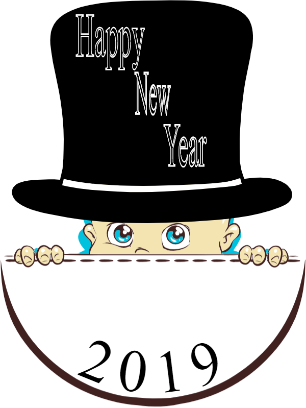 New Year2019 Peeking Baby Cartoon PNG Image