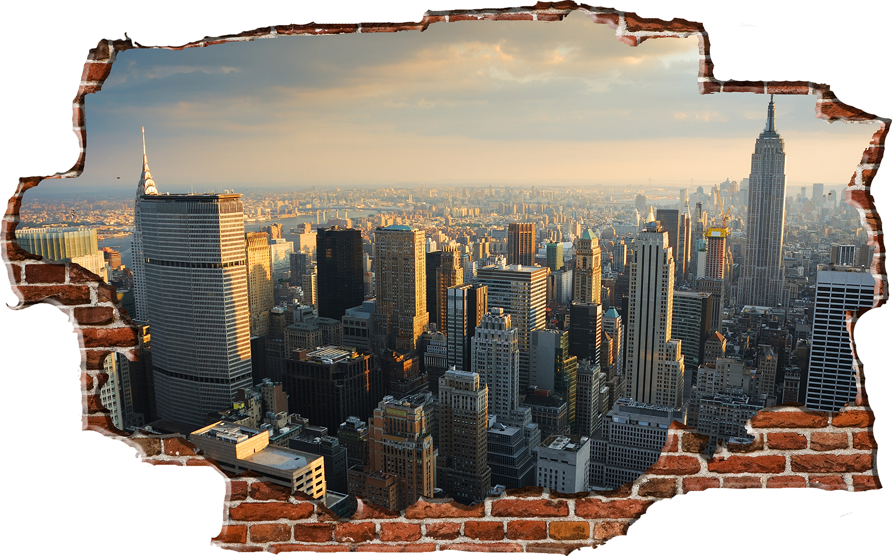 New_ York_ City_ Skyline_ View_ Through_ Brick_ Wall PNG Image