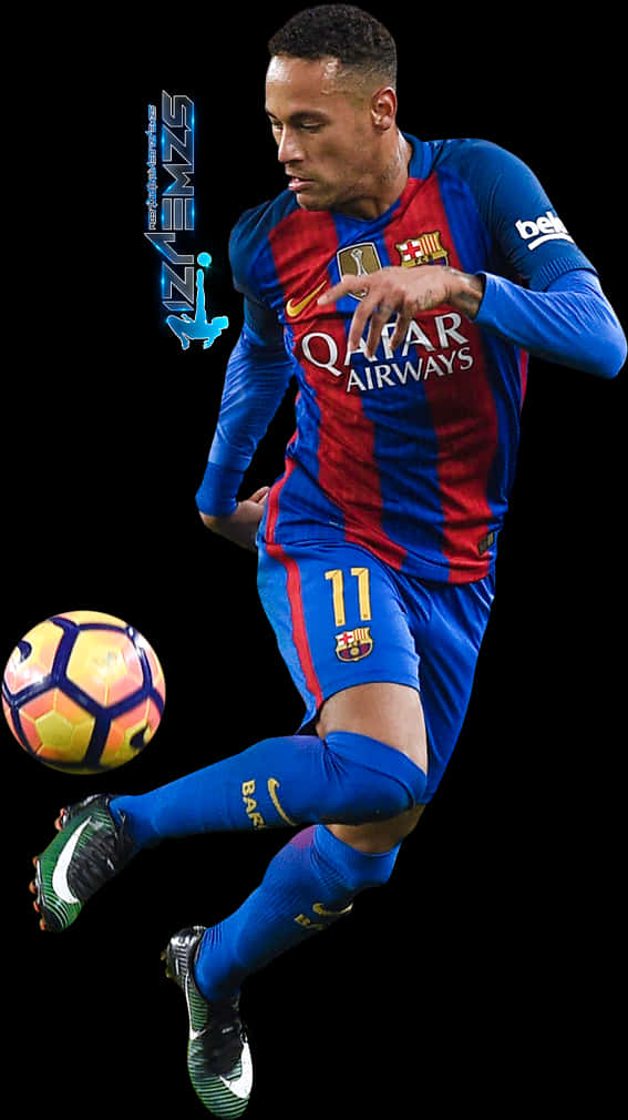 Neymar F C Barcelona Action Shot PNG Image