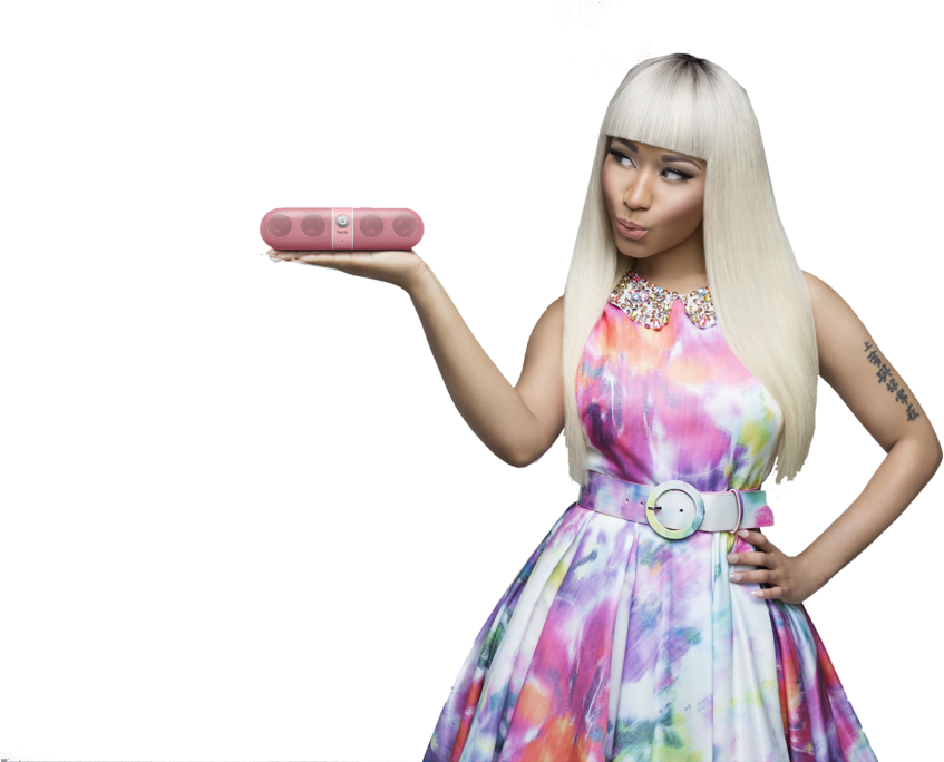 Nicki Minaj Presenting Pink Speaker PNG Image