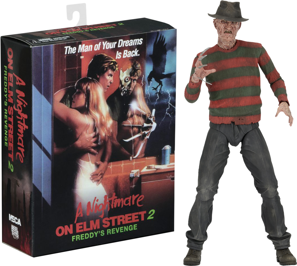 Nightmareon Elm Street2 Freddy Figureand Movie Box PNG Image